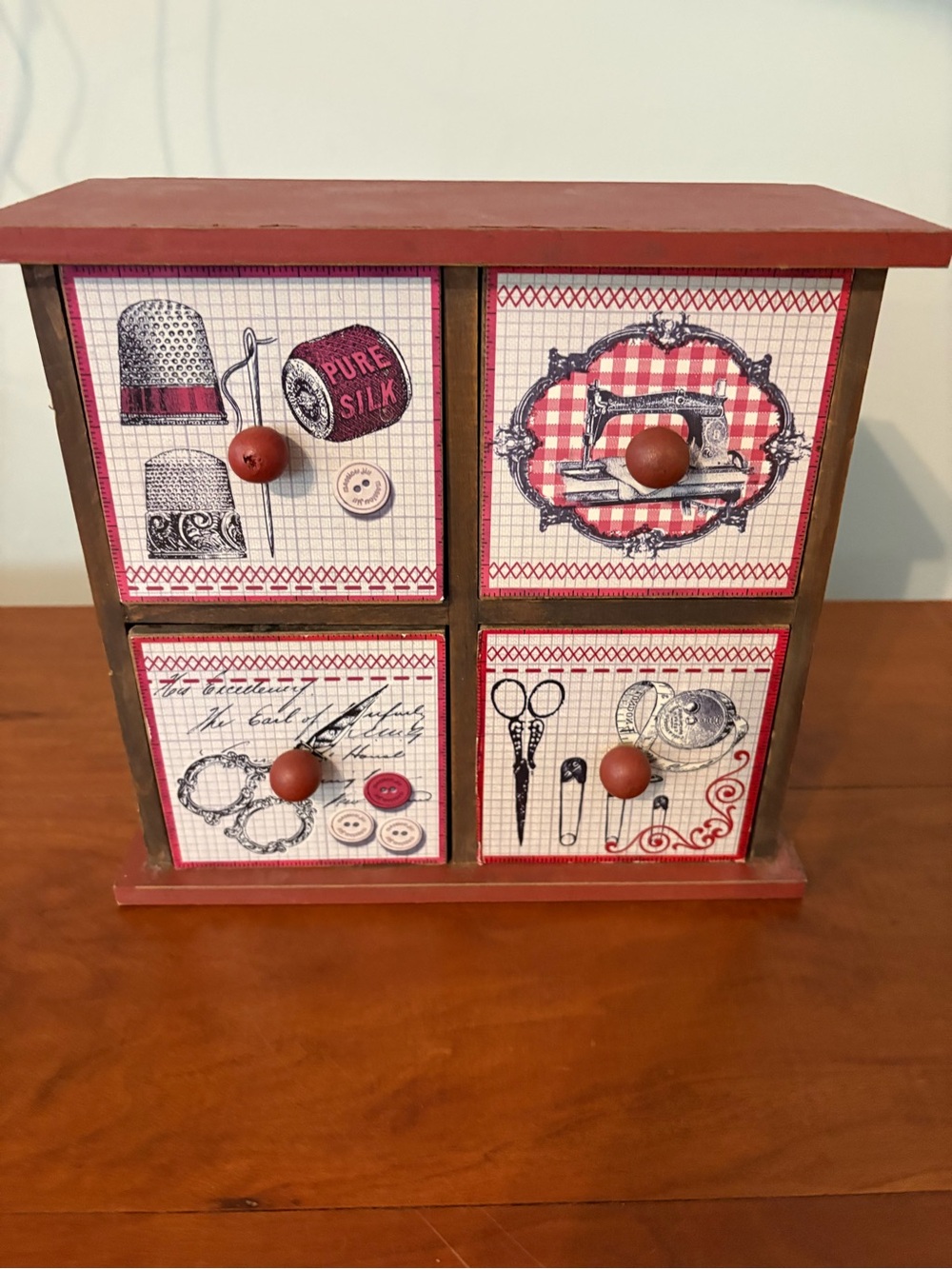 Sewing Notions 4 Drawer Wood Organizer Cabinet Cottagecore Decor